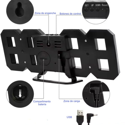 Reloj dígital LED 3D